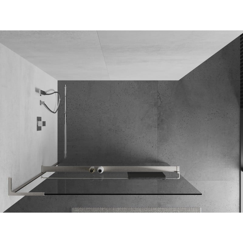 Mexen Kioto+ L Duschwand mit Ablage Walk-in 55 x 200 cm, transparent, gebürsteter Nickel - 800-055-123-97-00