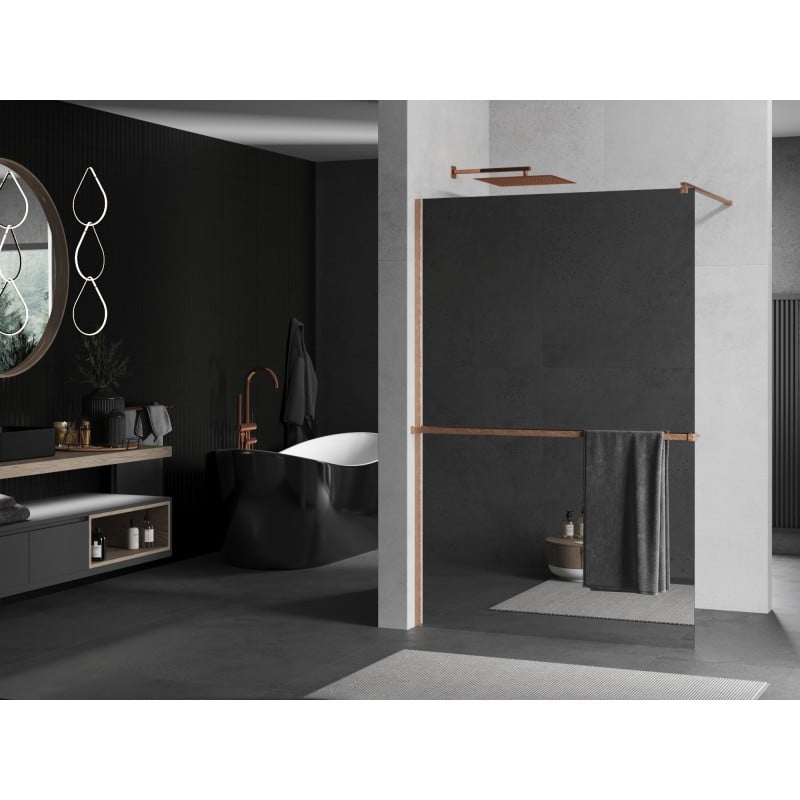 Mexen Kioto+ Duschwand mit Regal Walk-in 80 x 200 cm, Spiegel, gebürstetes Kupfer - 800-080-121-65-50