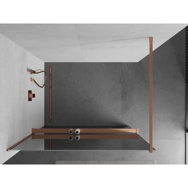 Mexen Kioto+ Duschwand mit Regal Walk-in 100 x 200 cm, Spiegel, gebürstetes Kupfer - 800-100-121-65-50