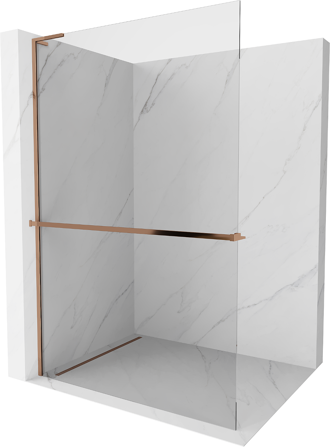 Mexen Kioto+ L Duschwand mit Regal Walk-in 115 x 200 cm, transparent, roségold - 800-115-123-60-00