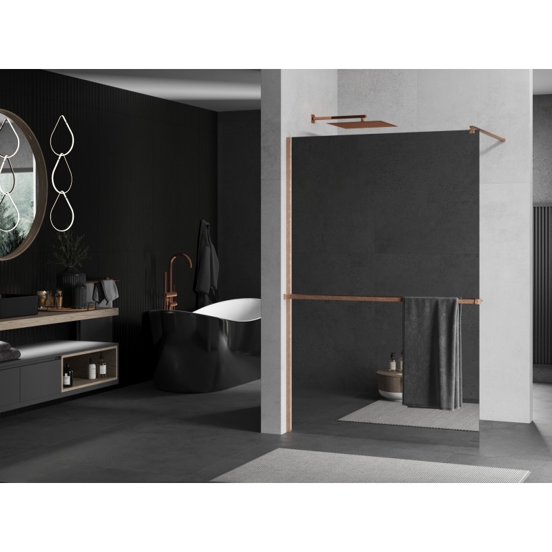 Mexen Kioto+ Duschwand mit Ablage Walk-in 130 x 200 cm, Spiegel, gebürstetes Kupfer - 800-130-121-65-50