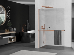 Mexen Kioto+ L Duschwand mit Regal Walk-in 105 x 200 cm, transparent, Roségold - 800-105-123-60-00