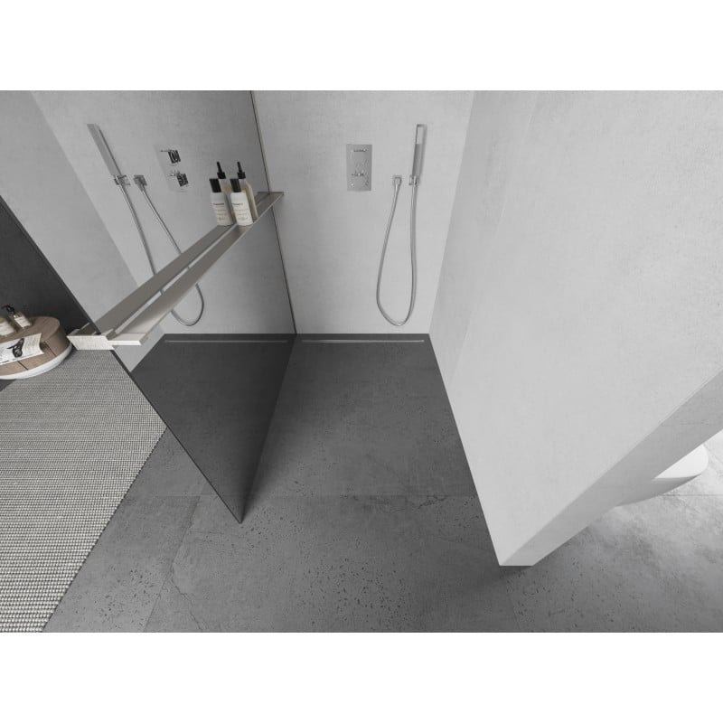 Mexen Kioto+ Duschwand mit Regal Walk-in 80 x 200 cm, Spiegel, gebürsteter Nickel - 800-080-121-97-50
