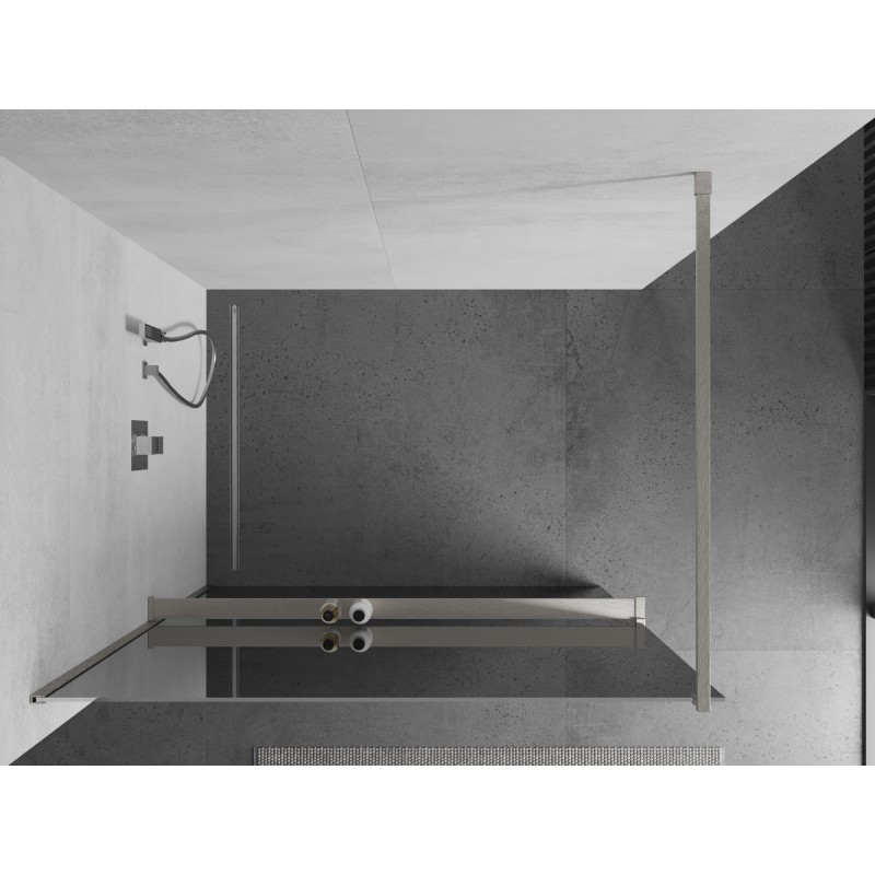 Mexen Kioto+ Duschwand mit Regal Walk-in 130 x 200 cm, Spiegel, gebürsteter Nickel - 800-130-121-97-50