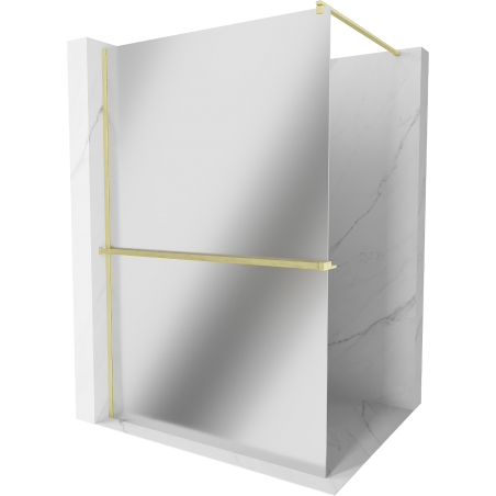 Mexen Kioto+ Duschwand mit Ablage Walk-in 90 x 200 cm, Spiegel, gebürstet Gold - 800-090-121-55-50