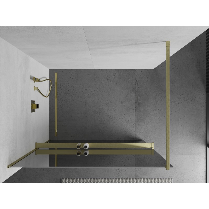 Mexen Kioto+ Duschwand mit Regal Walk-in 100 x 200 cm, Spiegel, gebürstetes Gold - 800-100-121-55-50