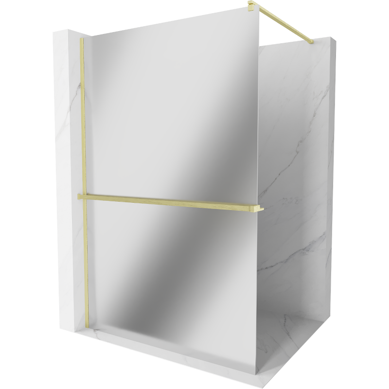 Mexen Kioto+ Duschwand mit Regal Walk-in 110 x 200 cm, Spiegel, gebürstet Gold - 800-110-121-55-50