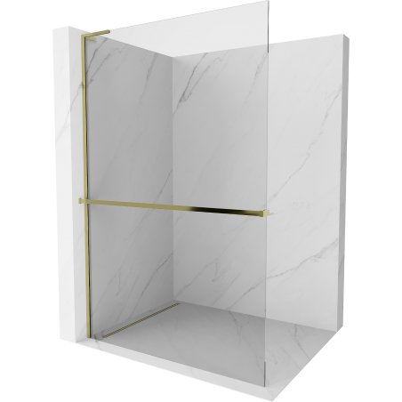 Mexen Kioto+ L Duschwand mit Regal Walk-in 110 x 200 cm, transparent, gold - 800-110-123-50-00