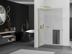 Mexen Kioto+ L Duschwand mit Ablage Walk-in 105 x 200 cm, transparent, gold - 800-105-123-50-00