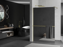Mexen Kioto+ Duschwand mit Ablage Walk-in 140 x 200 cm, Spiegel, gebürstetes Gold - 800-140-121-55-50