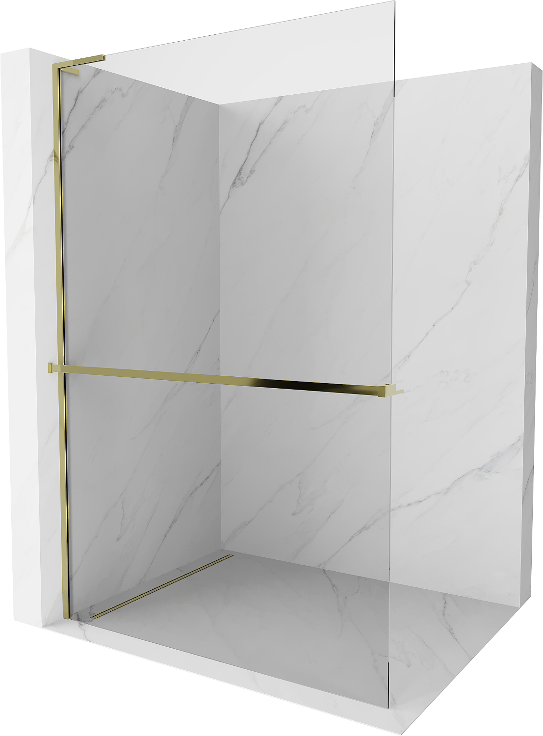 Mexen Kioto+ L Duschwand mit Regal Walk-in 70 x 200 cm, transparent, gold - 800-070-123-50-00