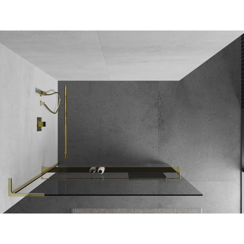 Mexen Kioto+ L Duschwand mit Regal Walk-in 50 x 200 cm, transparent, gold - 800-050-123-50-00