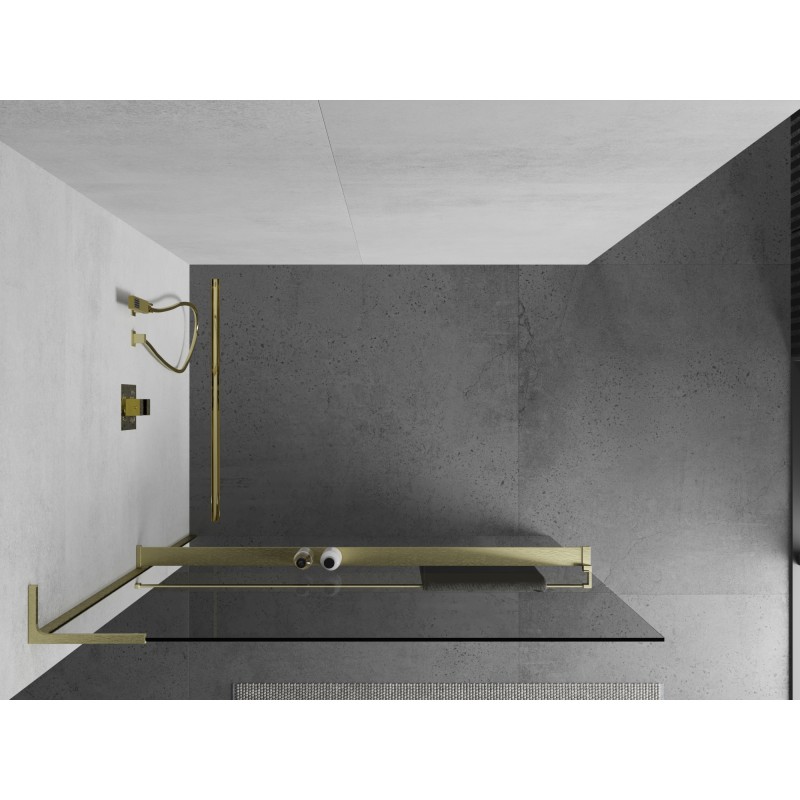 Mexen Kioto+ L Duschwand mit Ablage Walk-in 55 x 200 cm, transparent, gebürstetes Gold - 800-055-123-55-00