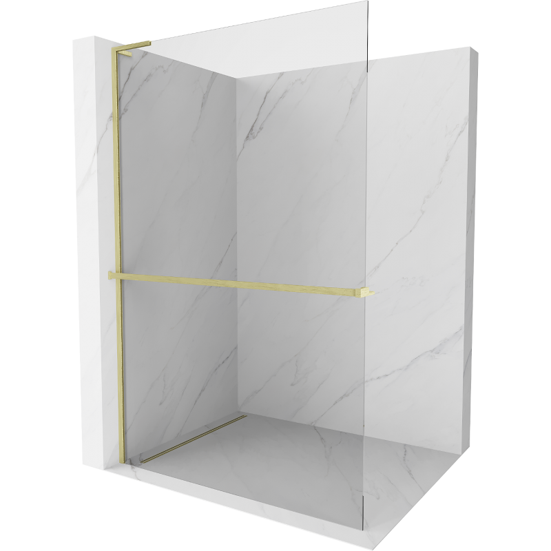 Mexen Kioto+ L Duschwand mit Walk-in Regal 90 x 200 cm, transparent, gebürstetes Gold - 800-090-123-55-00