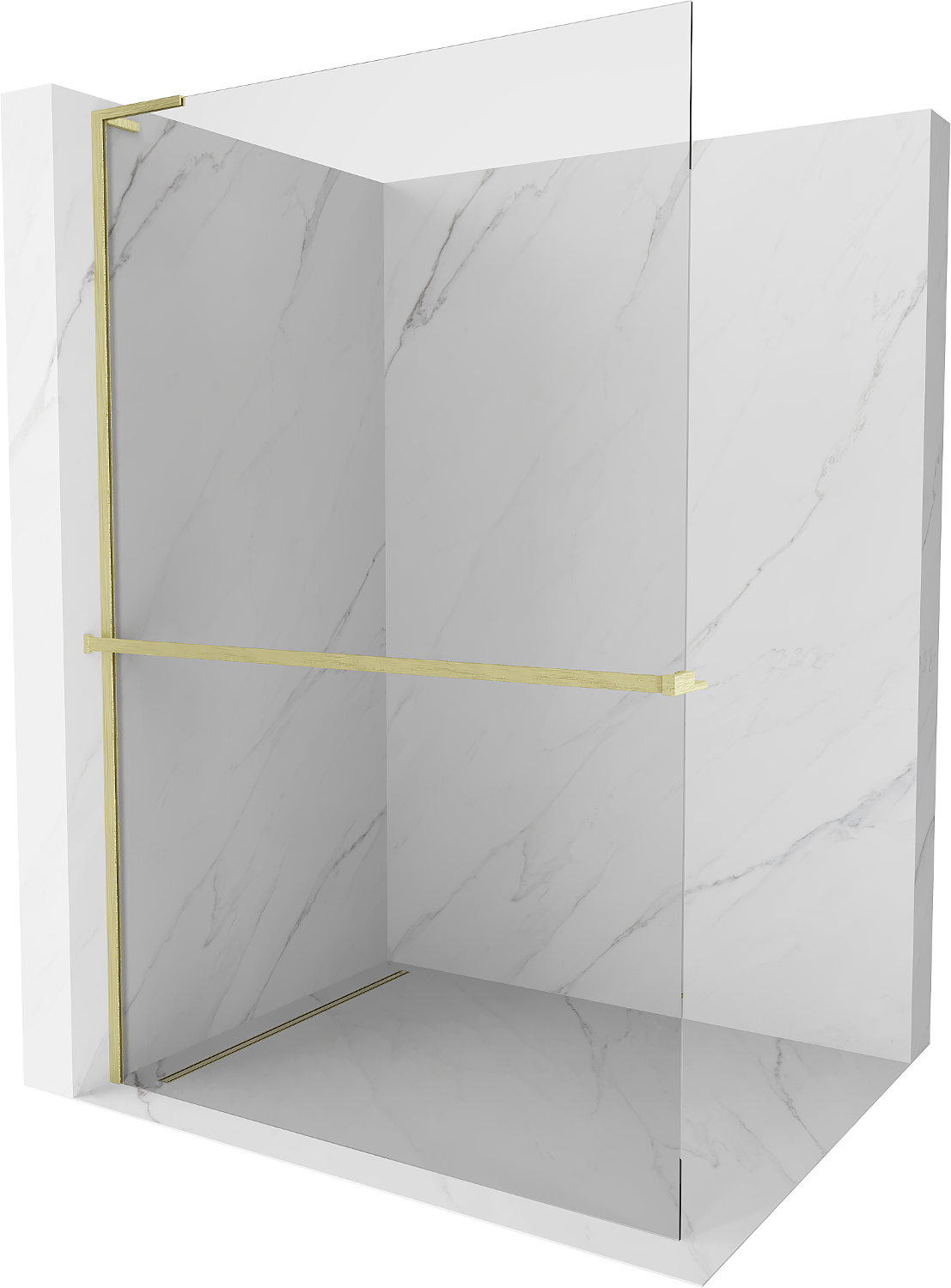 Mexen Kioto+ L Duschwand mit Walk-in Regal 90 x 200 cm, transparent, gebürstetes Gold - 800-090-123-55-00