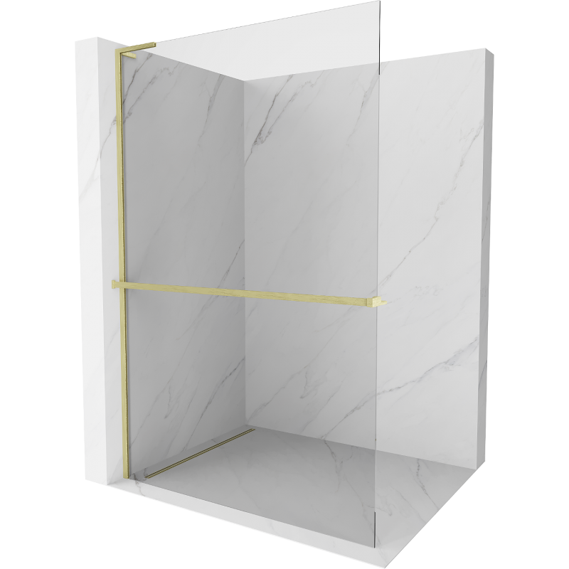 Mexen Kioto+ L Duschwand mit Regal Walk-in 95 x 200 cm, transparent, gebürstet Gold - 800-095-123-55-00