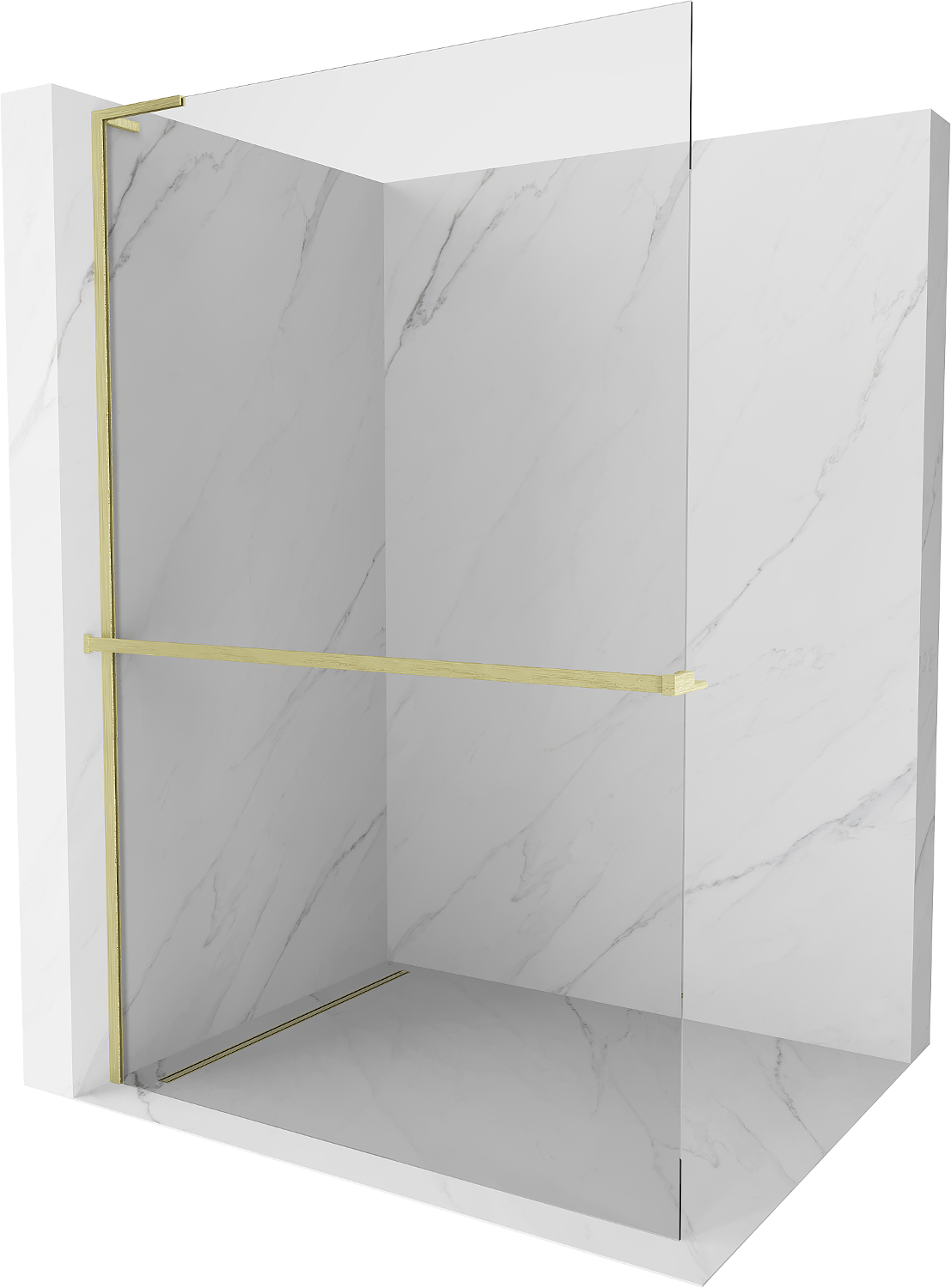 Mexen Kioto+ L Duschwand mit Regal Walk-in 95 x 200 cm, transparent, gebürstet Gold - 800-095-123-55-00