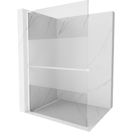 Mexen Kioto+ L Duschwand mit Regal Walk-in 90 x 200 cm, transparent/Mattglas, weiß - 800-090-123-20-35