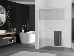 Mexen Kioto+ L Duschwand mit Regal Walk-in 100 x 200 cm, transparent/mattiert, weiß - 800-100-123-20-35