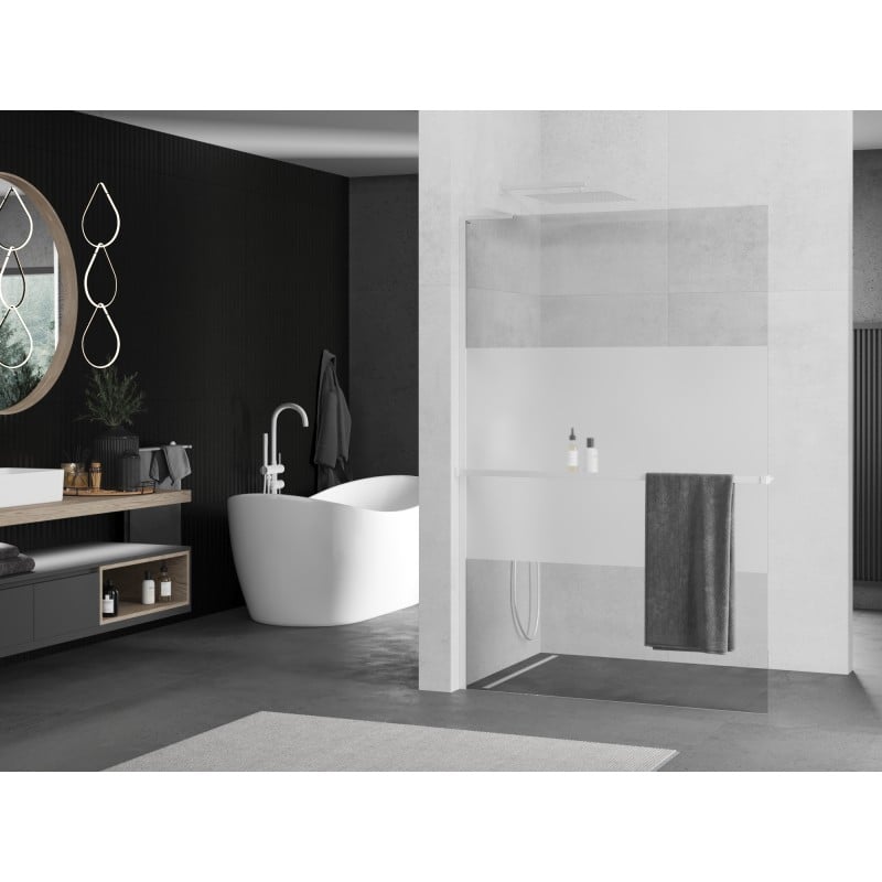 Mexen Kioto+ L Duschwand mit Ablage Walk-in 110 x 200 cm, transparent/Eis, weiß - 800-110-123-20-35