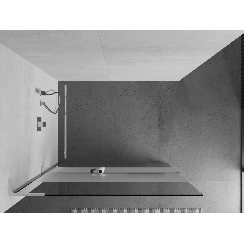 Mexen Kioto+ L Duschwand mit Regal Walk-in 120 x 200 cm, transparent/gefrostet, Chrom - 800-120-123-01-35