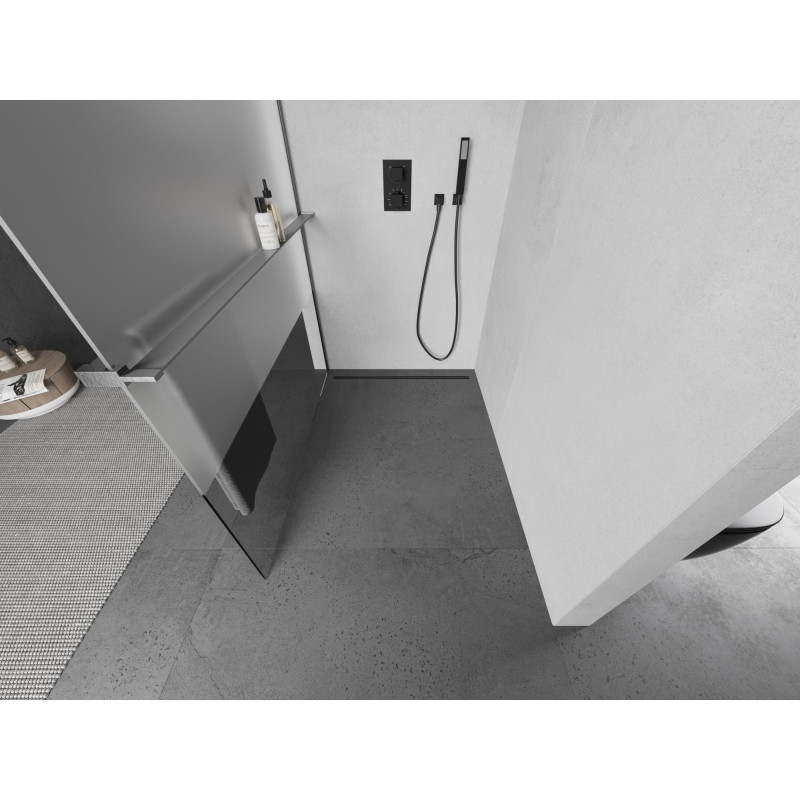 Mexen Kioto+ L Duschwand mit Regal Walk-in 70 x 200 cm, transparent/matt, gebürstet gungrau - 800-070-123-66-35