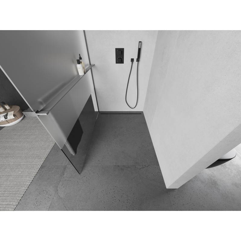 Mexen Kioto+ L Duschwand mit Ablage Walk-in 80 x 200 cm, transparent/matt, gun gray gebürstet - 800-080-123-66-35