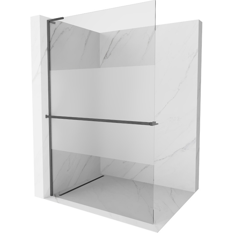 Mexen Kioto+ L Duschwand mit Ablage Walk-in 80 x 200 cm, transparent/matt, gebürstetes Gun Gray - 800-080-123-66-35