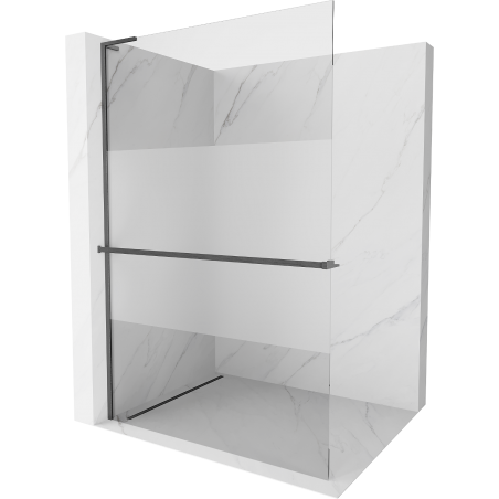 Mexen Kioto+ L Duschwand mit Ablage Walk-in 100 x 200 cm, transparent/Streifeneffekt, gebürstetes Gun Grau - 800-100-123-66-35