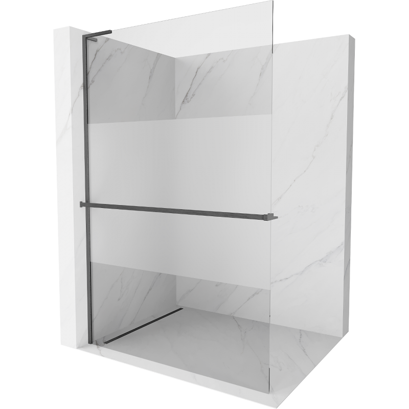 Mexen Kioto+ L Duschwand mit Regal Walk-in 120 x 200 cm, transparent/gefrostet, gebürstet gun gray - 800-120-123-66-35