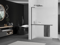 Mexen Kioto+ L Duschwand mit Ablage Walk-in 110 x 200 cm, mattiert, schwarz - 800-110-123-70-30