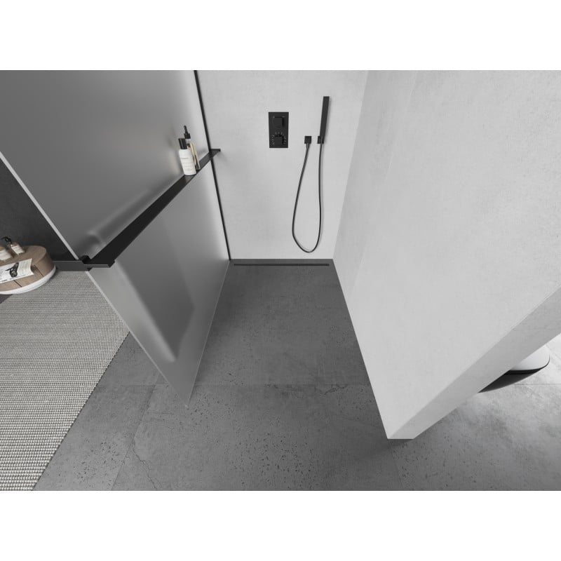 Mexen Kioto+ L Duschwand mit Regal Walk-in 70 x 200 cm, matt, schwarz - 800-070-123-70-30