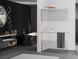 Mexen Kioto+ L Duschwand mit Regal Walk-in 70 x 200 cm, transparent/Matt, gebürstetes Kupfer - 800-070-123-65-35
