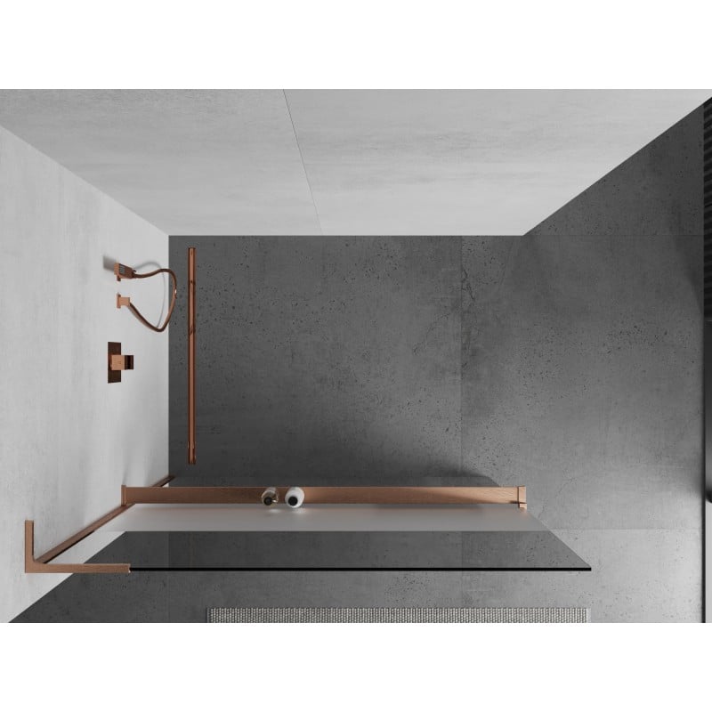 Mexen Kioto+ L Duschwand mit Ablage Walk-in 90 x 200 cm, transparent/gefrostet, gebürstetes Kupfer - 800-090-123-65-35