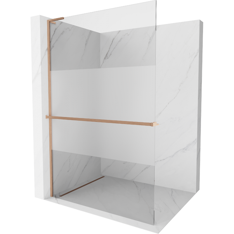 Mexen Kioto+ L Duschwand mit Ablage Walk-in 90 x 200 cm, transparent/gefrostet, gebürstetes Kupfer - 800-090-123-65-35