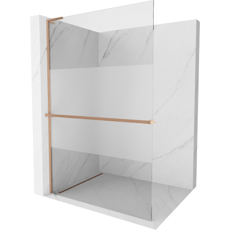 Mexen Kioto+ L Duschwand mit Ablage Walk-in 90 x 200 cm, transparent/gefrostet, gebürstetes Kupfer - 800-090-123-65-35