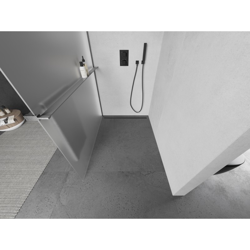Mexen Kioto+ L Duschwand mit Regal Walk-in 110 x 200 cm, Mattglas, gebürstet Gun Gray - 800-110-123-66-30