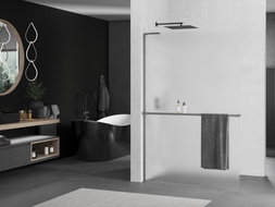 Mexen Kioto+ L Duschwand mit Regal Walk-in 90 x 200 cm, Frost, gebürstetes Gun Gray - 800-090-123-66-30