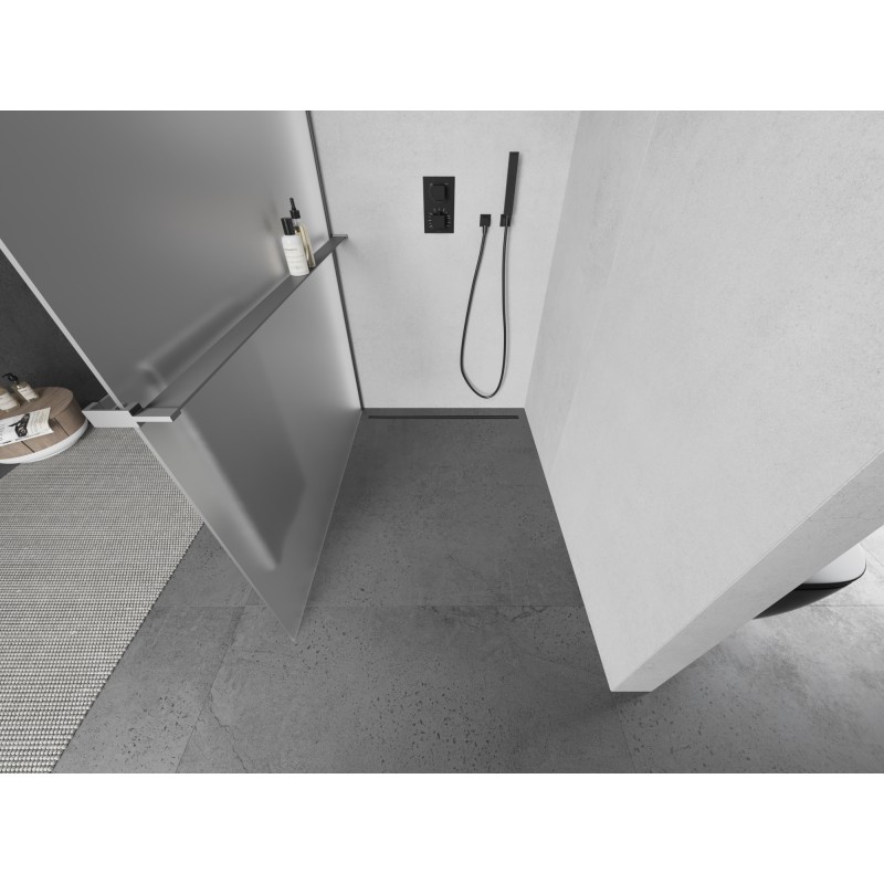 Mexen Kioto+ L Duschwand mit Ablage Walk-in 120 x 200 cm, matt, gun metal - 800-120-123-95-30