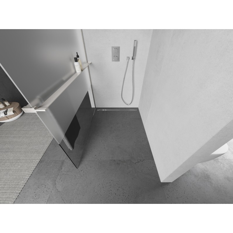 Mexen Kioto+ L Duschwand mit Ablage Walk-in 80 x 200 cm, transparent/matt, gebürsteter Nickel - 800-080-123-97-35