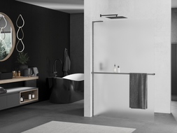 Mexen Kioto+ L Duschwand mit Ablage Walk-in 110 x 200 cm, Frost, Gun Metal - 800-110-123-95-30