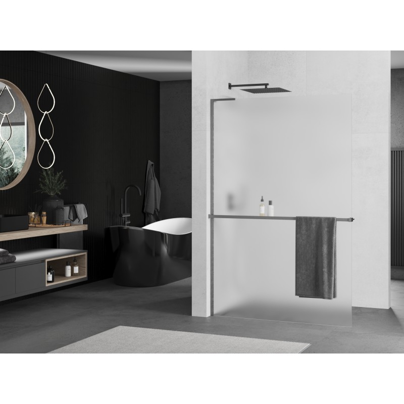 Mexen Kioto+ L Duschwand mit Regal Walk-in 80 x 200 cm, satiniert, Gun Metal - 800-080-123-95-30