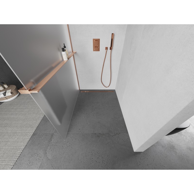 Mexen Kioto+ L Duschwand mit Regal Walk-in 120 x 200 cm, mattiert, gebürstetes Kupfer - 800-120-123-65-30