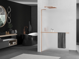 Mexen Kioto+ L Duschwand mit Regal Walk-in 90 x 200 cm, Frost, gebürstetes Kupfer - 800-090-123-65-30