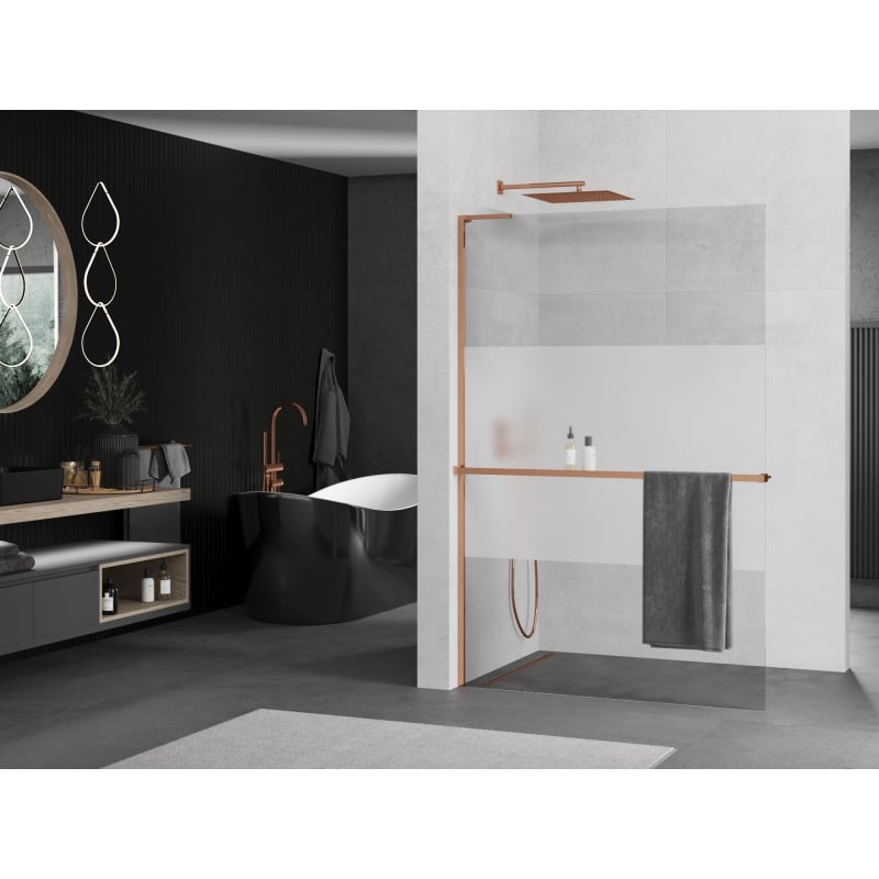 Mexen Kioto+ L Duschwand mit Ablage Walk-in 80 x 200 cm, transparent/Frost, Roségold - 800-080-123-60-35