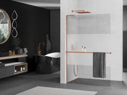 Mexen Kioto+ L Duschwand mit Regal Walk-in 100 x 200 cm, transparent/Eisglas, Roségold - 800-100-123-60-35