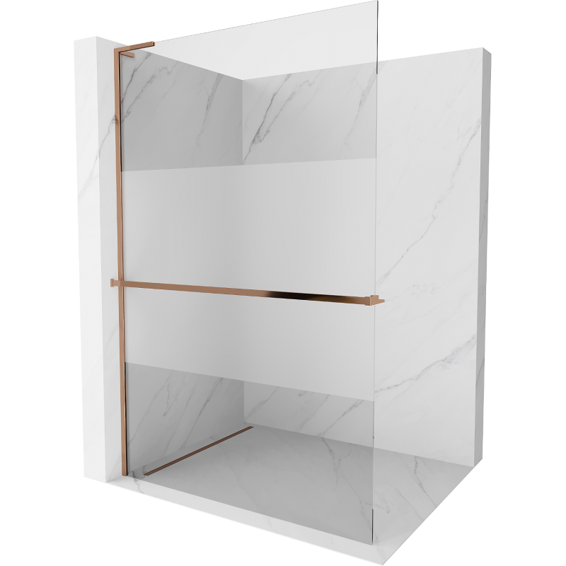 Mexen Kioto+ L Duschwand mit Ablage Walk-in 120 x 200 cm, transparent/sandgestrahlt, rosegold - 800-120-123-60-35