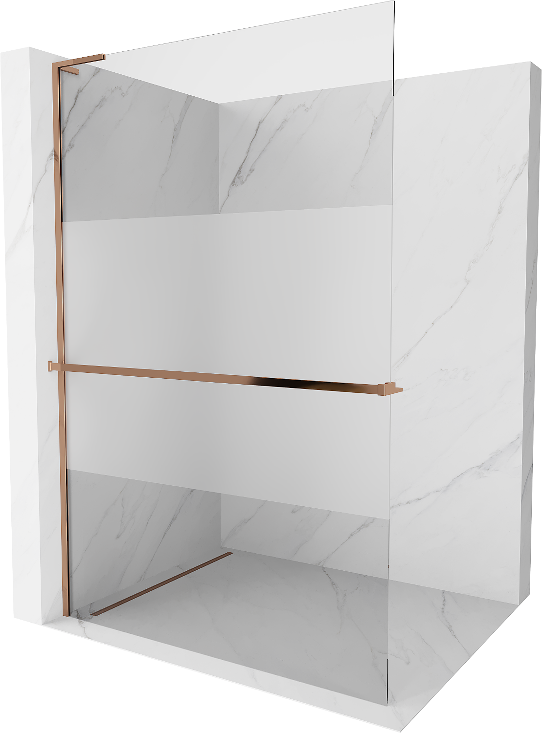 Mexen Kioto+ L Duschwand mit Ablage Walk-in 120 x 200 cm, transparent/sandgestrahlt, rosegold - 800-120-123-60-35