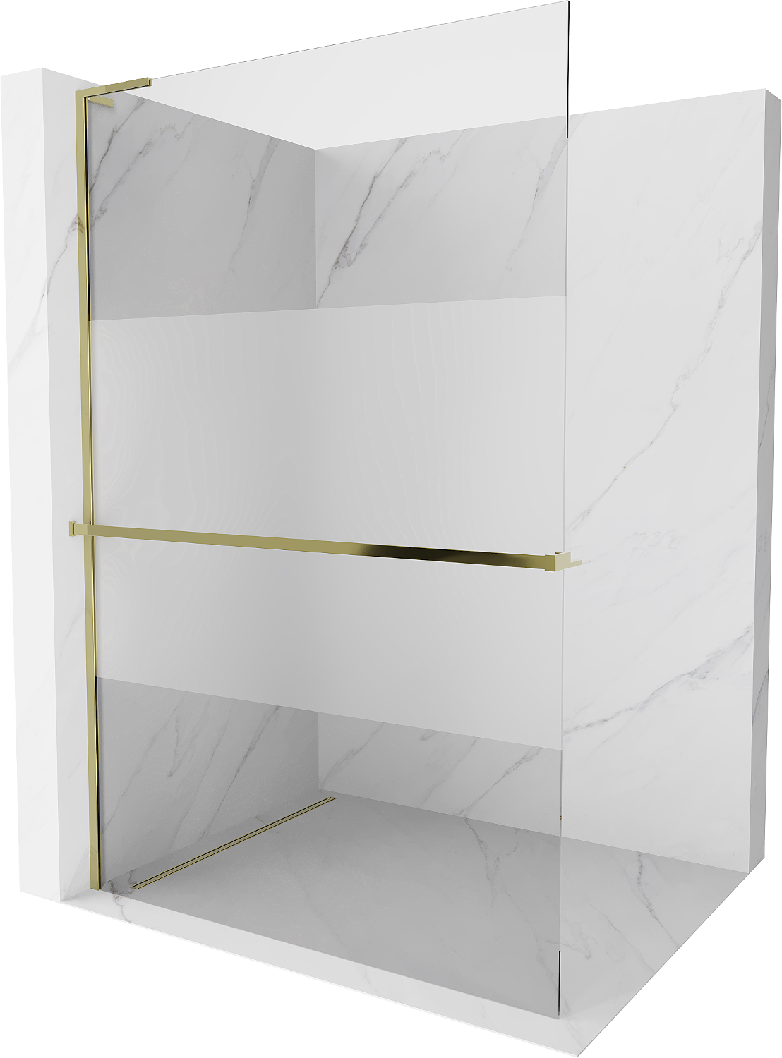 Mexen Kioto+ L Duschwand mit Ablage Walk-in 70 x 200 cm, transparent/rauh, gold - 800-070-123-50-35