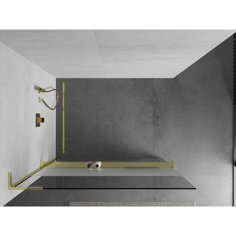 Mexen Kioto+ L Duschwand mit Ablage Walk-in 80 x 200 cm, transparent/matt, gold - 800-080-123-50-35